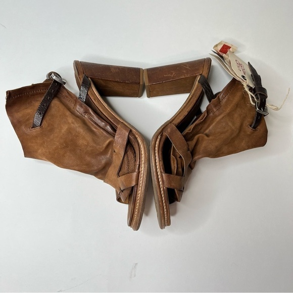 NEW A.S.98 Cognac Brown Distressed Leather Slouchy Strap Western Sandals Heels - Picture 4 of 14